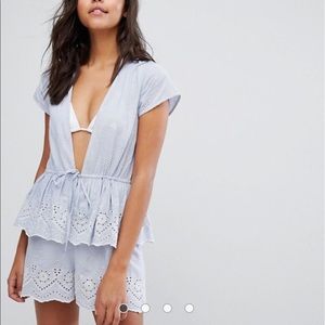 NWT ASOS Stripe Embroidered Frill Tiered Romper